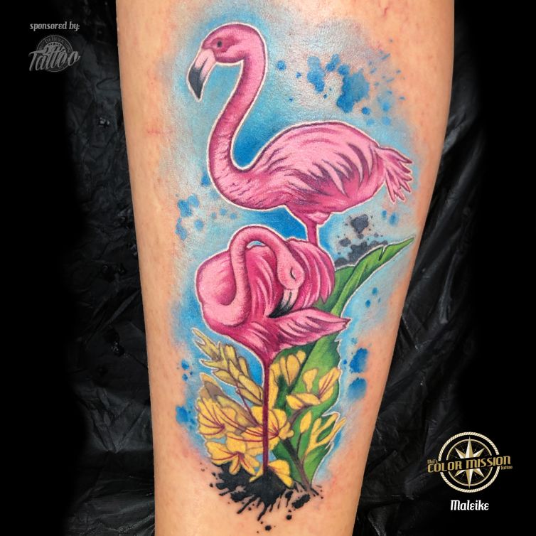 Flamingo_watercolor_Quadrat_tattoo_by_Maleike